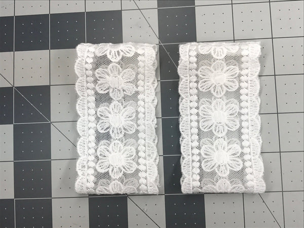 White Cotton Lace Ribbon with Floral Embroidery on Mesh Fabric - Cute, High Quality Trim for Sewing & Crafts