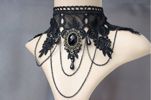 Black Lace Tassel Choker: Gothic Victorian Necklace