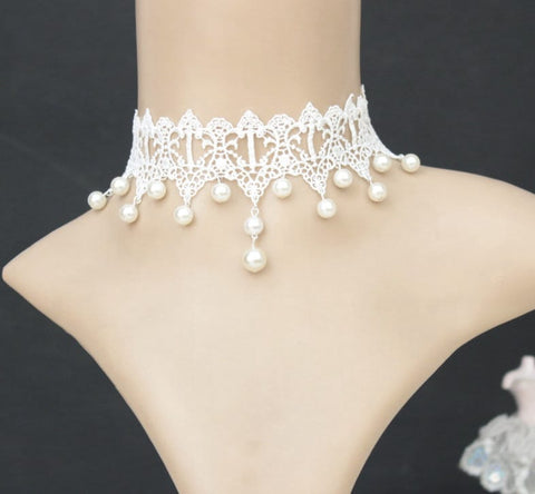 Lace Pearl Choker: Vintage Victorian Gothic Necklace