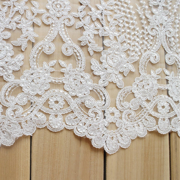 Floral Embroidery Bridal Lace Trim: Off-White Wedding Dress Veil Accent