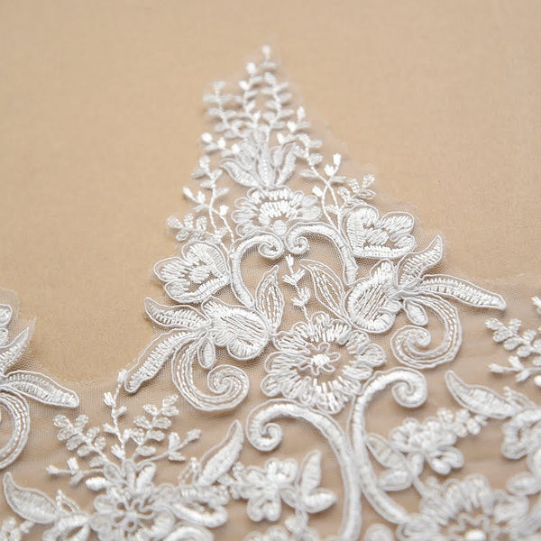 White Alencon Lace Trim: Bridal Dress Fabric, 11-inch Wide