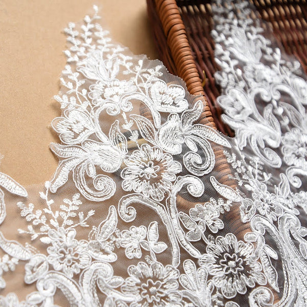 White Alencon Lace Trim: Bridal Dress Fabric, 11-inch Wide