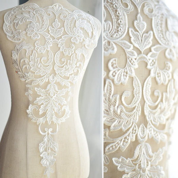 White Lace Applique: Bridal Bodice Piece (12.5x10.8 in)