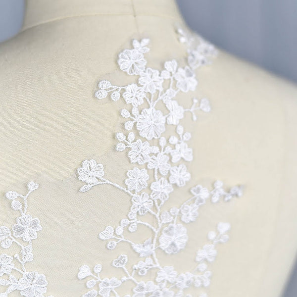 Lace Applique Embroidery on Mesh Fabric for Wedding Dress, Floral Lace Trim for Bridal Gowns & Crafts, DIY Wedding Decor
