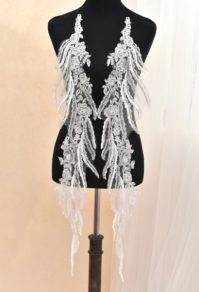 Feather Lace Applique Pair: Bridal Dress Embellishments