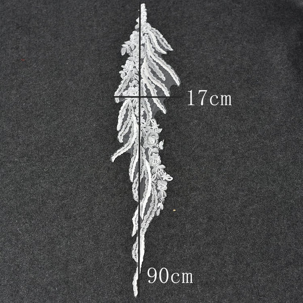 Feather Lace Applique Pair: Bridal Dress Embellishments