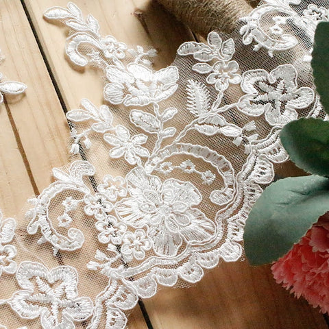 White Alencon Lace Trim: Elegant Bridal Wedding Dress Fabric