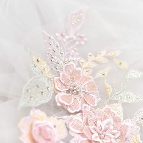 White Floral Lace Applique: Bridal Bodice Trim ALA-132