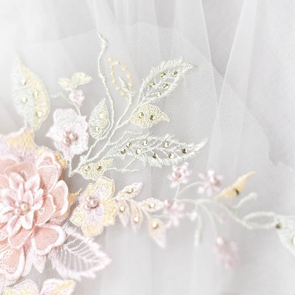 White Floral Lace Applique: Bridal Bodice Trim ALA-132