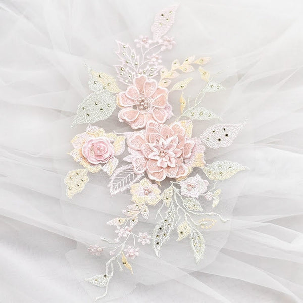 White Floral Lace Applique: Bridal Bodice Trim ALA-132