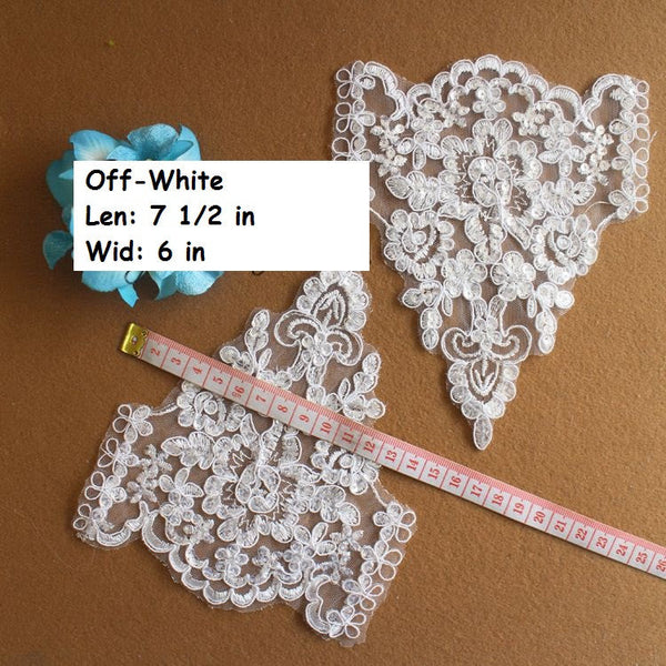 White Floral Lace Applique - Bridal Dress Trim (Pair)