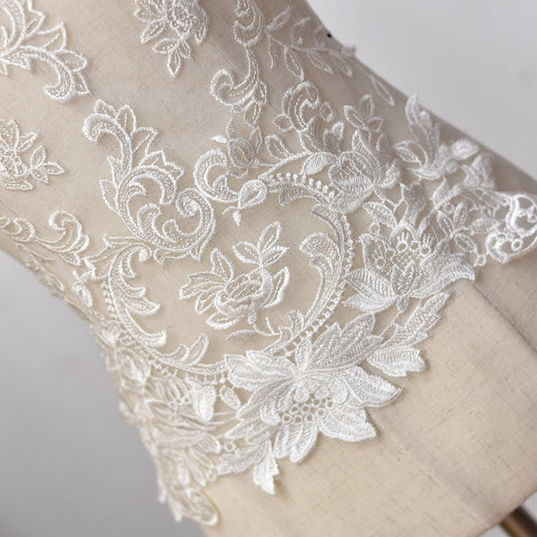 White Floral Lace Applique: Bridal Bodice Embellishment (13.75x29.5 in)