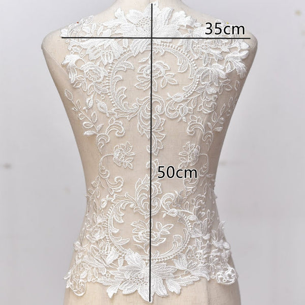 White Floral Lace Applique: Bridal Bodice Embellishment (13.75x29.5 in)