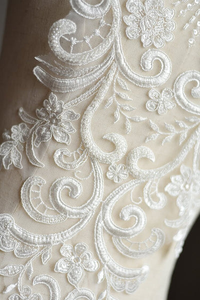 Beaded Lace Wedding Dress Applique: Elegant Bridal Bodice Trim