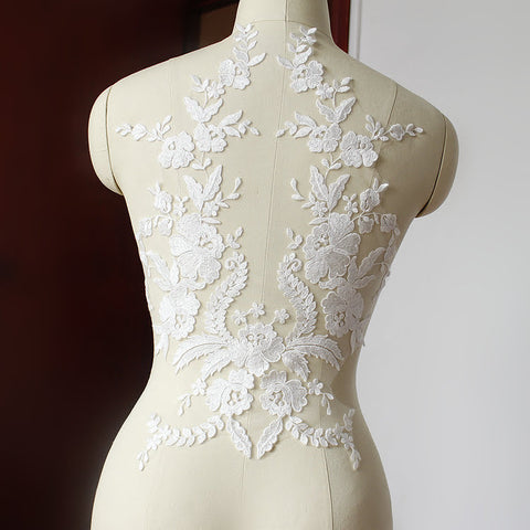 White Lace Bridal Applique: Elegant Wedding Dress Bodice Embellishment
