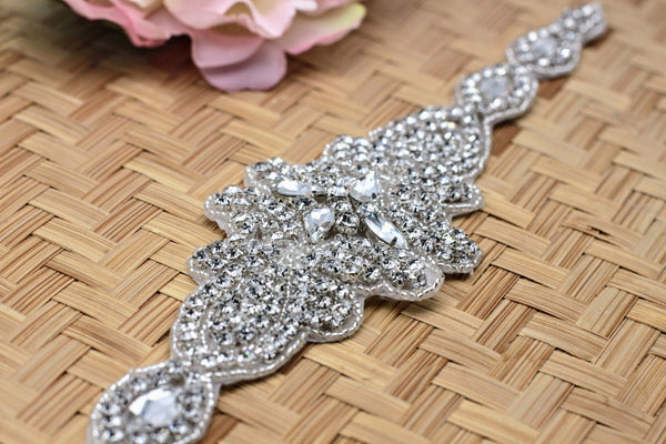 Rhinestone Bridal Belt Patch: Elegant Wedding Dress Applique