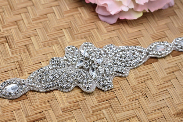 Rhinestone Bridal Belt Patch: Elegant Wedding Dress Applique