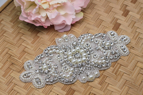 Rhinestone Bridal Applique: Iron-On Patch (7 1/2 x 4 in)