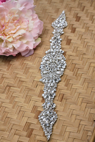 Rhinestone Bridal Belt Applique: Iron-On Patch (13.5 x 2 in)