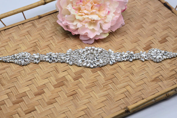 Rhinestone Bridal Belt Applique: Iron-On Patch (13.5 x 2 in)