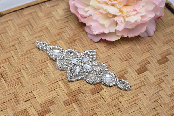 Rhinestone Bridal Dress Applique: Elegant Iron-on Wedding Belt Decor
