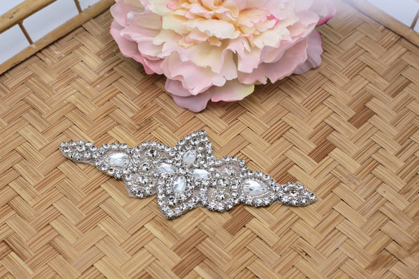 Rhinestone Bridal Dress Applique: Elegant Iron-on Wedding Belt Decor