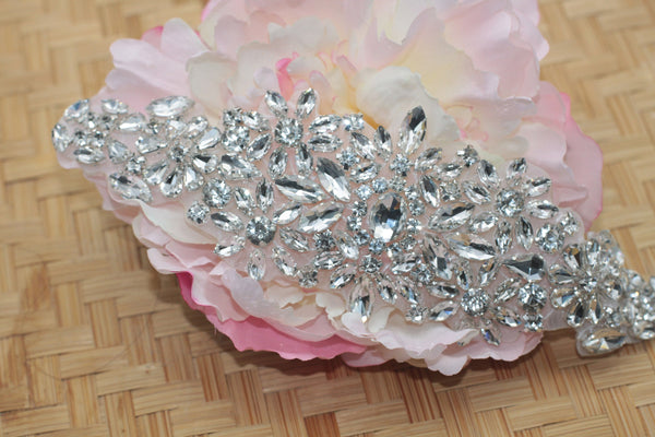 Bridal Rhinestone Applique: Sparkling Iron-On Patch (7.5 x 2.5 in)