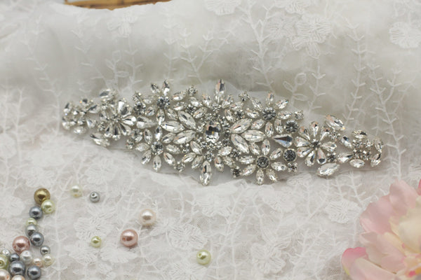 Bridal Rhinestone Applique: Sparkling Iron-On Patch (7.5 x 2.5 in)