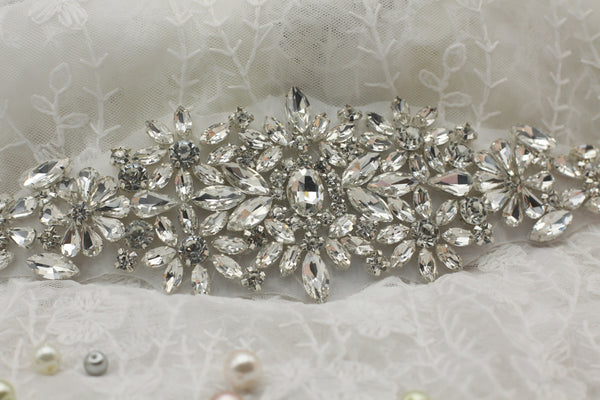 Bridal Rhinestone Applique: Sparkling Iron-On Patch (7.5 x 2.5 in)