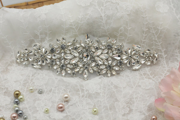 Bridal Rhinestone Applique: Sparkling Iron-On Patch (7.5 x 2.5 in)