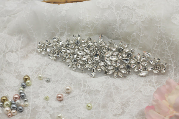 Bridal Rhinestone Applique: Sparkling Iron-On Patch (7.5 x 2.5 in)