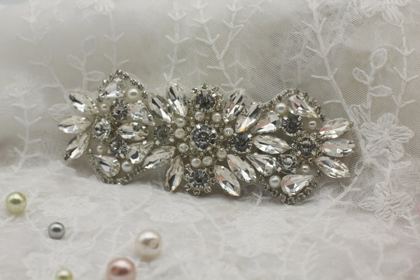 Rhinestone applique for bridal dress, rhinestone patch, iron-on patch for bridal gown, rhinestone belt applique RA-09