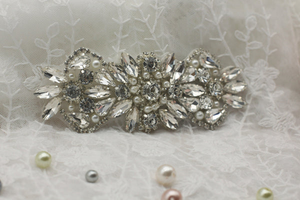 Rhinestone applique for bridal dress, rhinestone patch, iron-on patch for bridal gown, rhinestone belt applique RA-09