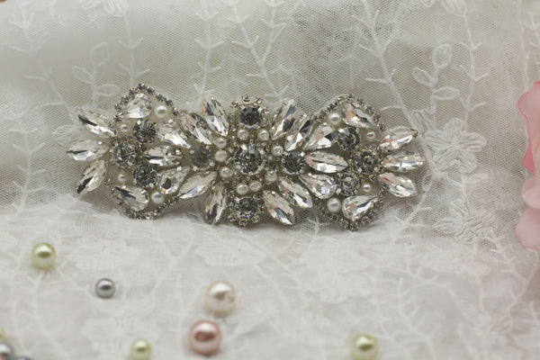 Rhinestone applique for bridal dress, rhinestone patch, iron-on patch for bridal gown, rhinestone belt applique RA-09