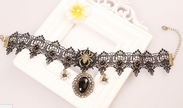 Black Lace Spider Choker: Gothic Halloween Necklace