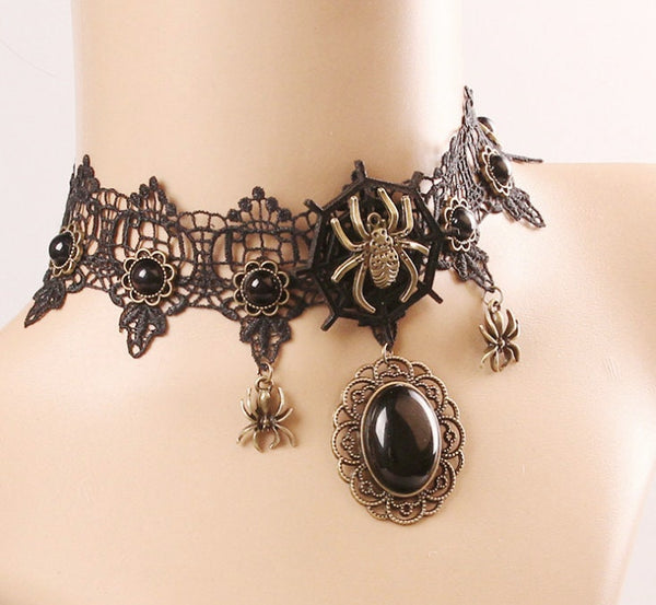 Black Lace Spider Choker: Gothic Halloween Necklace