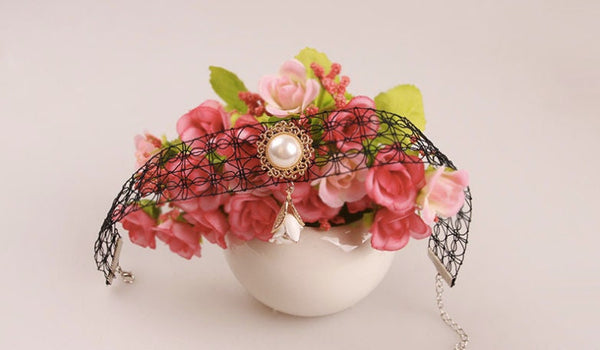 Black Lace Choker: Gothic Pearl Victorian Necklace