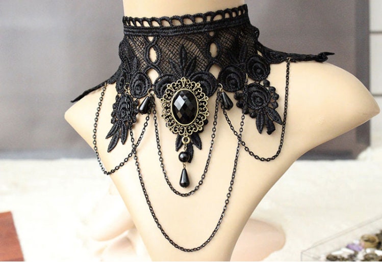 Black Lace Tassel Choker: Gothic Victorian Necklace