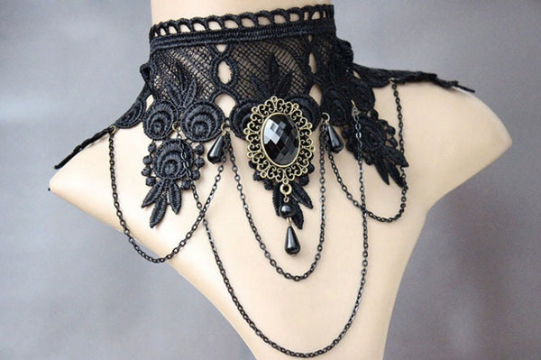 Black Lace Tassel Choker: Gothic Victorian Necklace