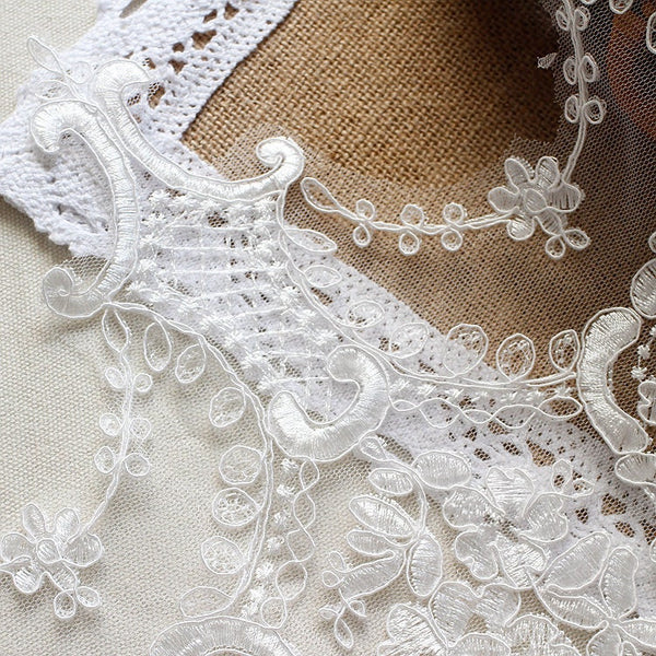 White Alencon Lace Trim: Bridal Wedding Dress Fabric (10 1/4" Wide)