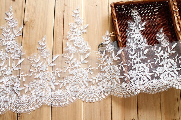 White Alencon Lace Trim: Bridal Wedding Dress Fabric
