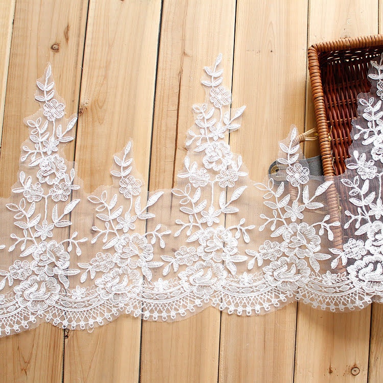 White Alencon Lace Trim: Bridal Wedding Dress Fabric