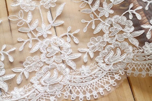 White Alencon Lace Trim: Bridal Wedding Dress Fabric