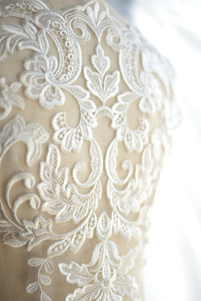 White Lace Applique: Bridal Bodice Piece (12.5x10.8 in)