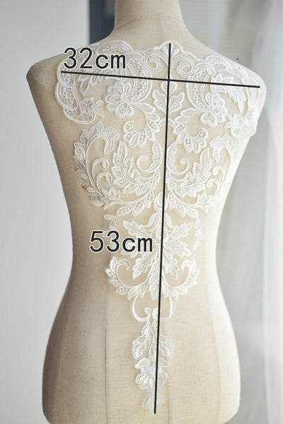 White Lace Applique: Bridal Bodice Piece (12.5x10.8 in)