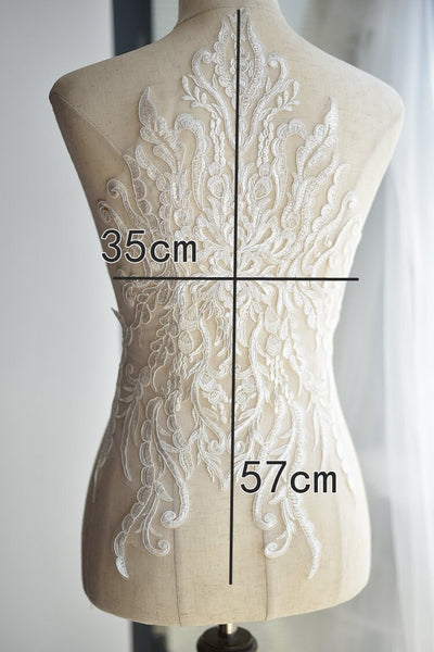 White Alencon Lace Applique: Bridal Dress Bodice Trim (13 3/4 x 22 1/2 in)