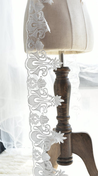 White Alencon Lace Trim: Bridal Wedding Dress Fabric