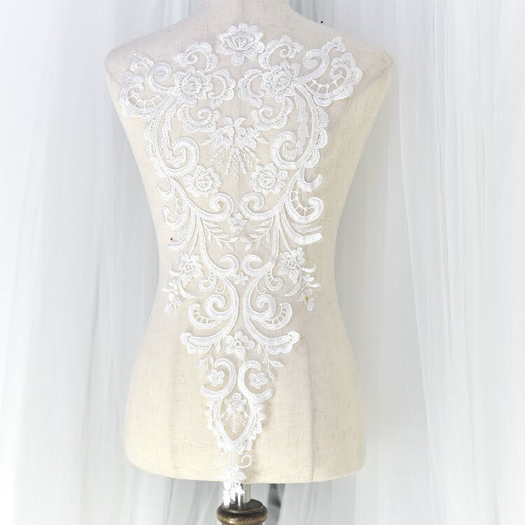 White Lace Applique: Bridal Bodice, Wedding Dress Embellishment
