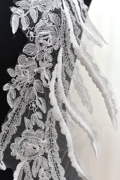 Feather Lace Applique Pair: Bridal Dress Embellishments