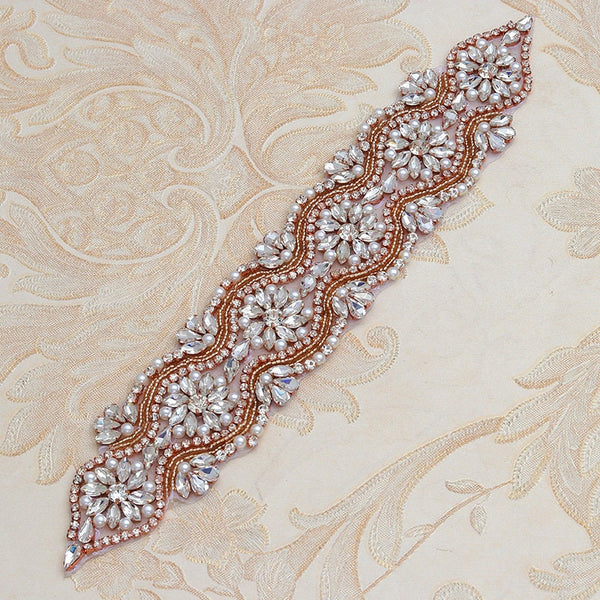 Rhinestone Bridal Applique Patch: Iron-On Gown Belt (ARA-02)